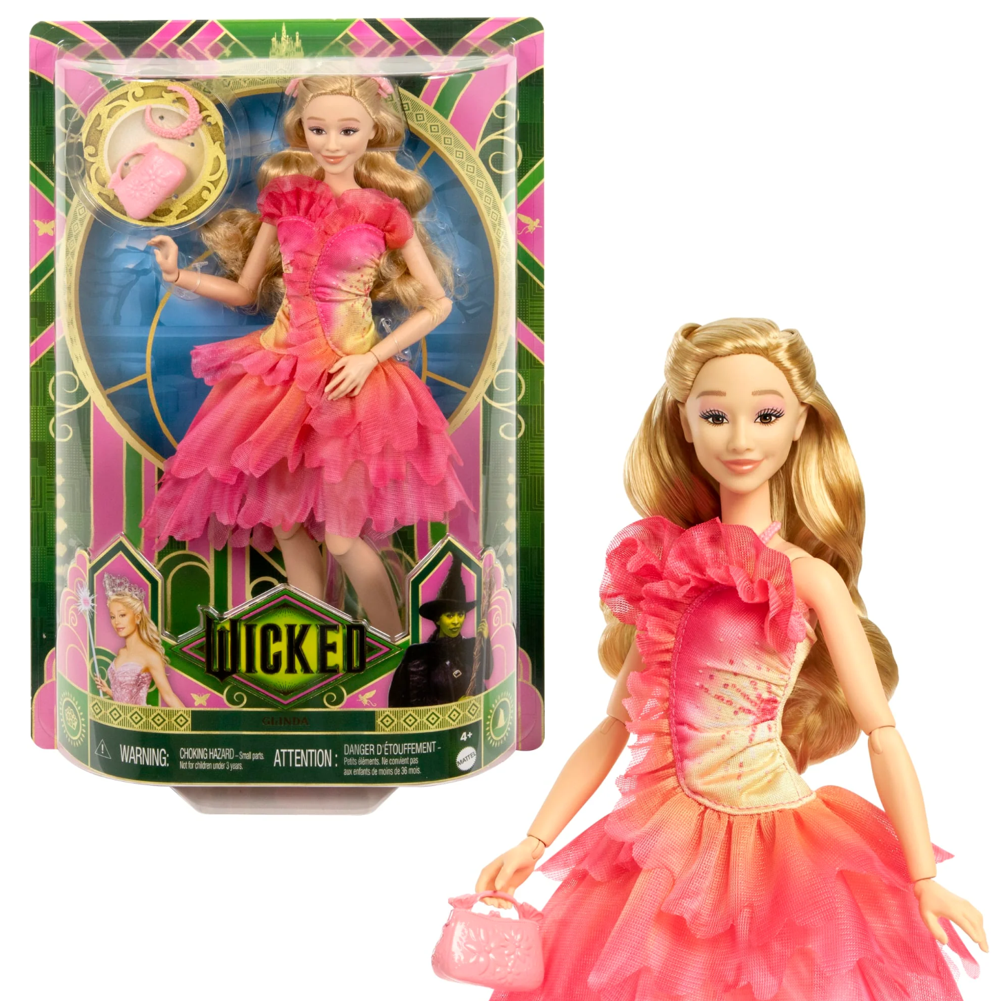 Mattel Universal Wicked Glinda Fashion Doll | Removable Ballroom Look, Accessories, Blonde Hair, Posability, HXT63