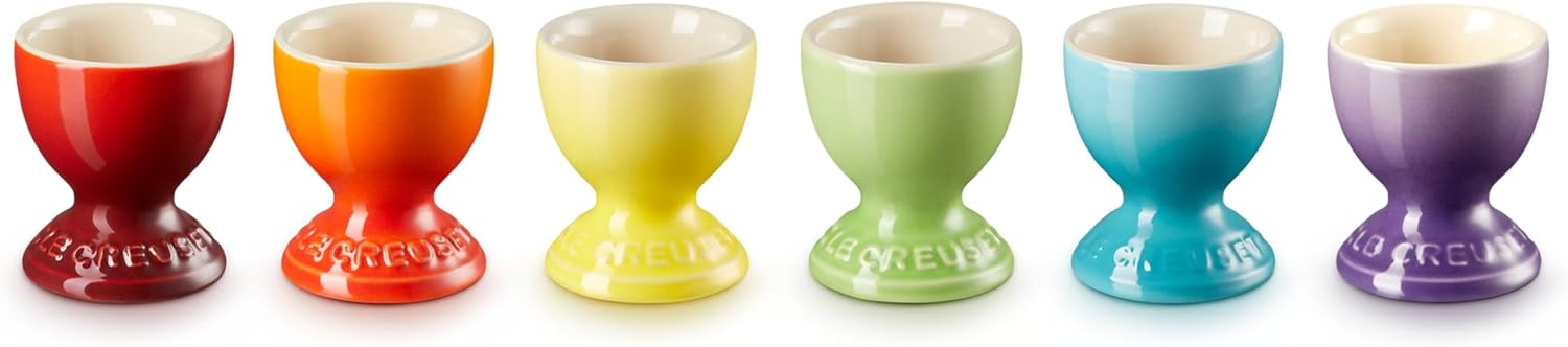 Le Creuset Stoneware Rainbow Egg Cups, Set of 6, Cerise, Volcanic, SoleiLitre, Palm, Teal and Ultra Violet