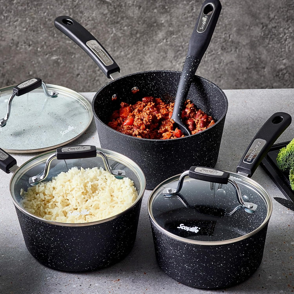 Scoville NEVERSTICK 3pcs Saucepan Set with Lids, Non Stick Saucepan Set, 16/18/20cm Saucepans