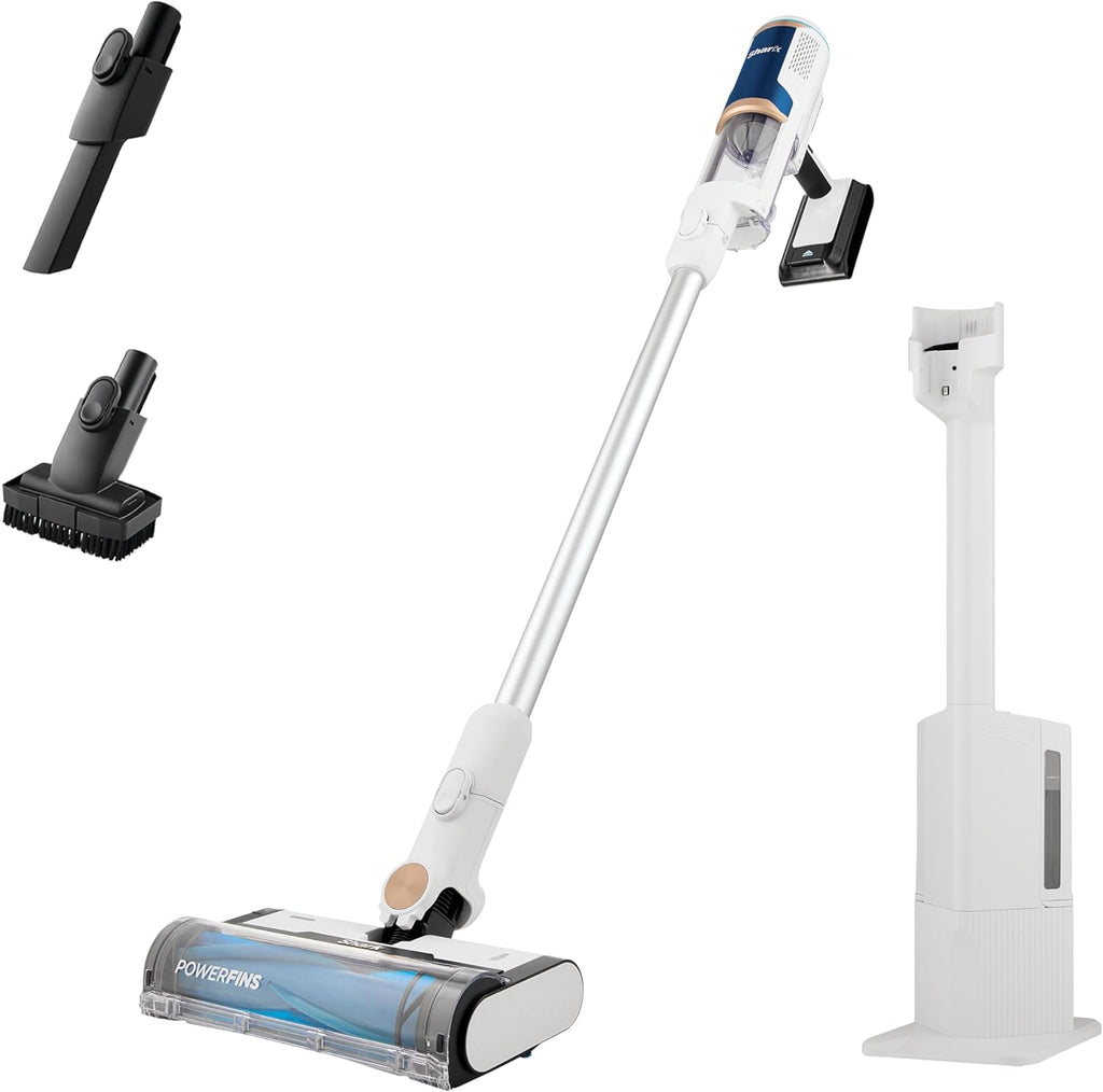 Shark Clean & Empty Cordless Vacuum Cleaner with Auto-Empty System | Lightweight Anti Hair Wrap Vacuum with Pet & Crevice Tools, 40 Mins Run-Time, Charging Dock, LED Headlights, White/Blue