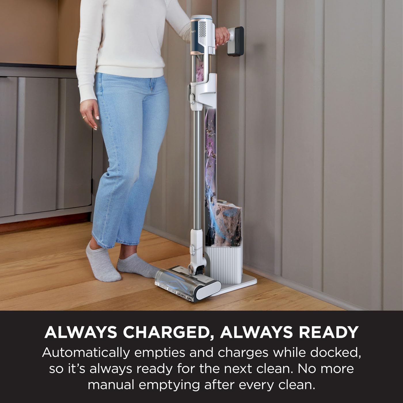 Shark Clean & Empty Cordless Vacuum Cleaner with Auto-Empty System | Lightweight Anti Hair Wrap Vacuum with Pet & Crevice Tools, 40 Mins Run-Time, Charging Dock, LED Headlights, White/Blue