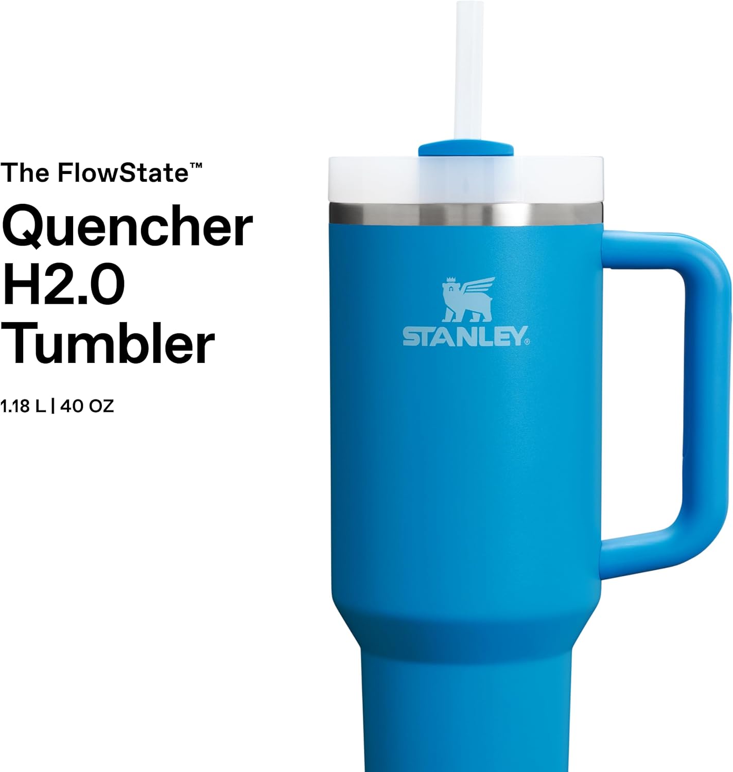 STANLEY 1913 Quencher H2.0 FlowState Tumbler 0.89L - Azure | Cold For 9 Hours - Iced For 40 Hours - Stainless Steel Tumbler With Straw, Handle And Lid - Dishwasher Safe Travel Mug