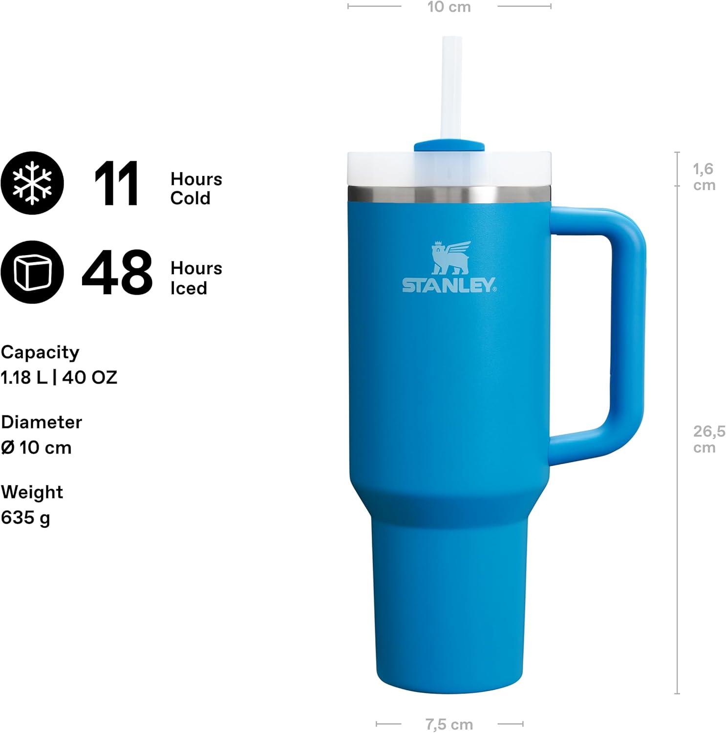 STANLEY 1913 Quencher H2.0 FlowState Tumbler 0.89L - Azure | Cold For 9 Hours - Iced For 40 Hours - Stainless Steel Tumbler With Straw, Handle And Lid - Dishwasher Safe Travel Mug
